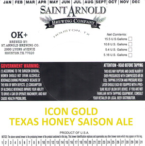 Saint Arnold Brewing Company Icon Gold Texas Honey Saison