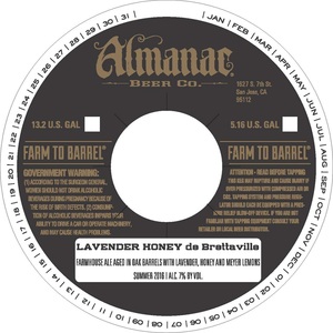 Almanac Beer Co. Lavender Honey De Brettaville April 2016