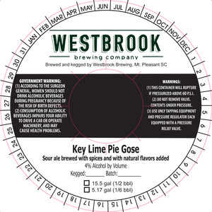 Westbrook Brewing Company Key Lime Pie Gose April 2016