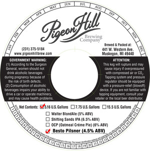 Pigeon Hill Brewing Company Besto Pilsner April 2016