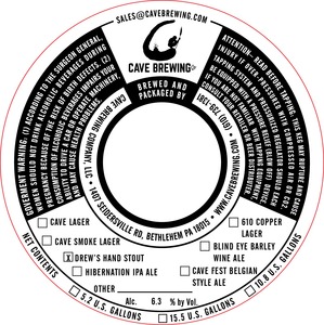 Cave Brewing Company Drew's Hand Stout April 2016