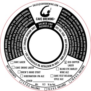 Cave Brewing Company 610 Copper Lager April 2016