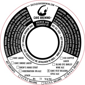 Cave Brewing Company Cave Fest Belgian Style Ale April 2016