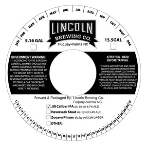 Lincoln Brewing Co. .58 Caliber IPA May 2016