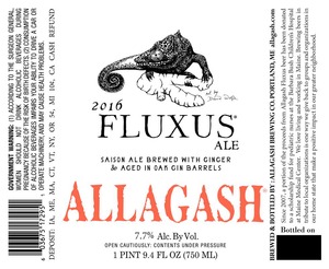 Allagash Brewing Company 2016 Fluxus Ale April 2016