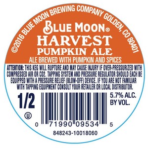 Blue Moon Harvest Pumpkin Ale April 2016
