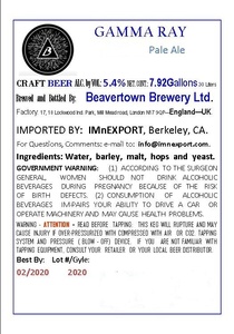 Beavertown Brewery Ltd Gamma Ray Pale Ale May 2016