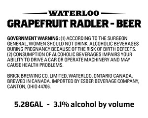 Waterloo Grapefruit Radler Beer May 2016