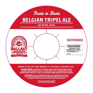 Ballast Point Roots To Boots Belgian Tripel Ale May 2016