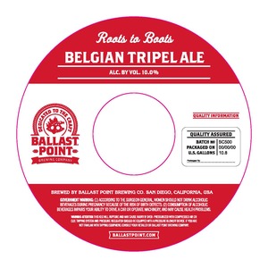 Ballast Point Roots To Boots Belgian Tripel Ale May 2016