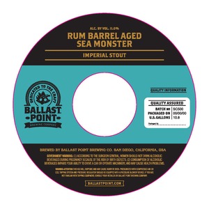 Ballast Point Rum Barrel Aged Sea Monster May 2016