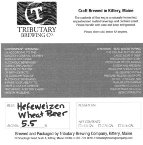 Tributary Hefeweizen Wheat Beer May 2016