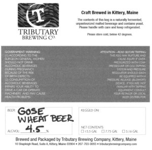 Tributary Gose Wheat Beer May 2016