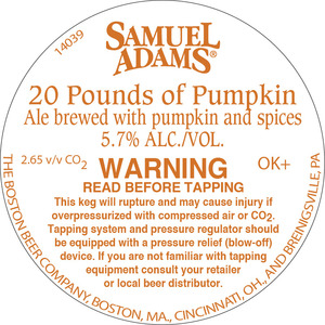 Samuel Adams 20 Pounds Of Pumpkin