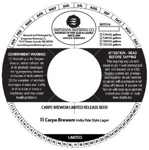 Carpe Brewem India Pale Style Lager May 2016