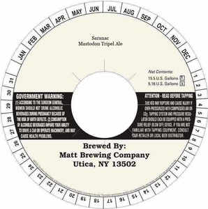 Matt Brewing Co., Inc. Mastodon Tripel Ale