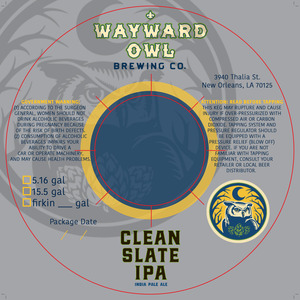 Wayward Owl Brewing Company Clean Slate IPA