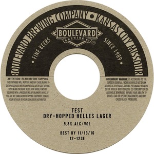 Boulevard Test Dry-hopped Helles May 2016