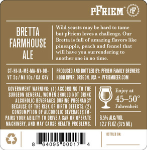 Pfriem Family Brewers Bretta Farmhouse Ale