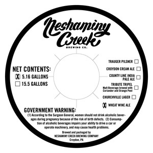 Neshaminy Creek Brewing Company Wheat Wine Ale June 2016