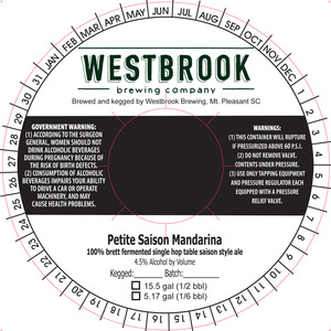 Westbrook Brewing Company Petite Saison Mandarina