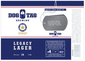 Dog Tag Brewing Legacy Lager June 2016