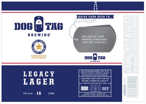 Dog Tag Brewing Legacy Lager June 2016