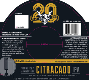 Stone 20th Anniversary Citracado Ipa June 2016