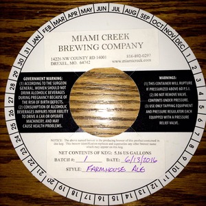 Miami Creek Brewing Company Farmhouse Ale July 2016