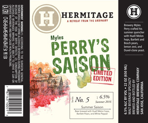 Hermitage Brewing Company Myles Perry's Saison July 2016