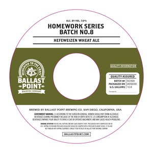 Ballast Point Homework Series Batch No. 8 July 2016