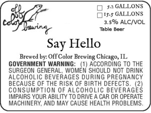 Off Color Brewing Say Hello July 2016