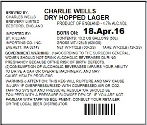 Charlie Wells Dry Hopped Lager July 2016
