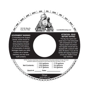 Crystal Ball Brewing Co., LLC Onyx India Pale Ale July 2016