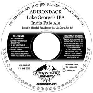 Adirondack Brewery Lake George's IPA August 2016