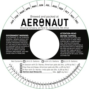 Aeronaut Brewing Company Berliner-style Weisse Ale August 2016