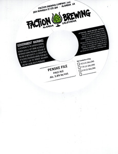 Faction Brewing Penske File Pale Ale August 2016