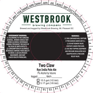 Westbrook Brewing Company Two Claw August 2016