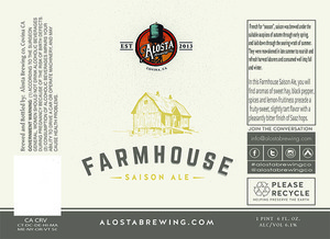 Alosta Brewing Co. Farmhouse Saison