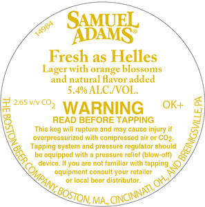 Samuel Adams Fresh As Helles August 2016