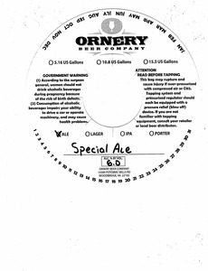 Ornery Beer Company Special Ale August 2016