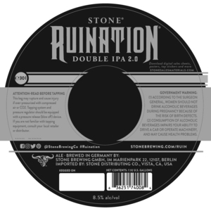 Stone Ruination Double Ipa 2.0 August 2016
