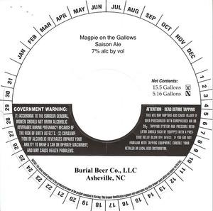 Burial Beer Co. Magpie On The Gallows Saison Ale August 2016