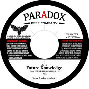 Paradox Beer Company Future Knowledge September 2016