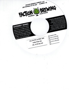 Faction Brewing All-in IPA With Hbc 344 August 2016