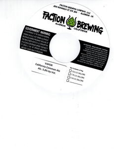 Faction Brewing Vapor August 2016