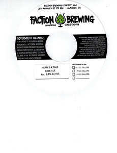 Faction Brewing Hemi 5.4 Pale September 2016