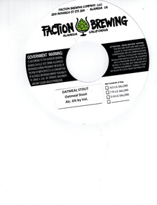 Faction Brewing Oatmeal Stout August 2016