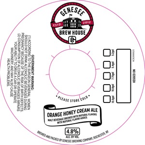 Genesee Brew House Orange Honey Cream Ale September 2016