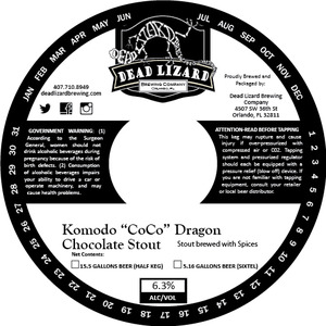 Dead Lizard Brewing Company Komodo ¿coco¿ Dragon Chocolate Stout